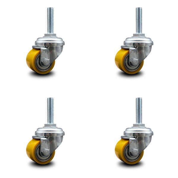 Low Profile Polyurethane 35mm Wheel 5/16 Inch Threaded Stem Caster SCC, 4PK